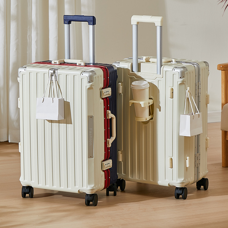10409 luggage large capacity aluminum frame color matching trolley case aviation boarding box thickened leather suitcase universal wheel durable