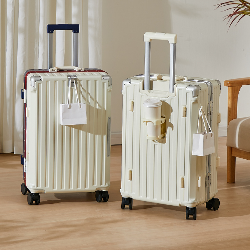 10409 luggage large capacity aluminum frame color matching trolley case aviation boarding box thickened leather suitcase universal wheel durable - Image 2